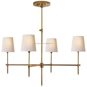 Retro Industrial Metal Brass Linen Lampshade Chandelier Luxury Hotel Villa Interior Decoration Bryant Large Chandelier