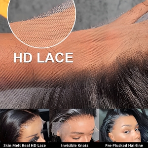 Peluca de Cabello Humano Indio Virgen con Frente de Encaje HD Súper Fino 13x4 13x6, Interfaz de Piel, Cutícula Alineada, Sin Pegamento, Tecnología Avanzada - Product Image 1