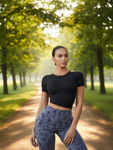 T-shirt de yoga pour femme Lululemon, coupe ajustée, manches courtes, col rond, crop top, tissu extensible, couleur unie, pour le fitness et le sport - Product Image 2