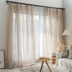 Japanese-style Flax Window Curtain Sheer for Bedroom and Balcony