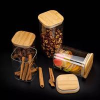 Bocaux de conservation en verre hermétiques et compatibles micro-ondes avec couvercles en bambou – Récipients scellables de qualité alimentaire pour épices/produits secs – Organisateur de cuisine