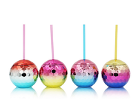 Tasses à boule disco en plastique Tasse à cocktail sphérique argentée avec couvercle et paille Bouteille à boire en verre pour discothèque Bar Party