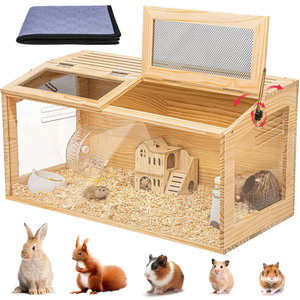 Cage à plusieurs niveaux en bois pour petits animaux, centre d'activités pour hamsters pygmées, avec plateau coulissant, balançoire, abreuvoir, échelle et maisonnette pour animaux - Product Image 1