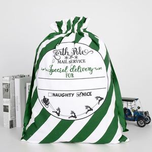 Sacs de Noël en gros d'usine, grands sacs de Père Noël à rayures vertes en coton avec cordon de serrage, sacs cadeaux pour enfants, collection de Noël pour fêtes - Product Image 1