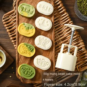 Nuevo molde de pastel de frijol verde en relieve 3D herramienta prensada a mano de plástico de grado alimenticio para hornear Piel de nieve Mooncake pastelería hogar - Product Image 6