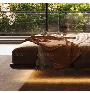 Puffbed met verstelbare rugleuning, Italiaans minimalistisch zwevend echt lederen kingsize bed voor de hoofdslaapkamer, zacht gestoffeerd - Product Image 6