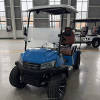 Voiturette de golf électrique 2 places avec coffre arrière, élégante, bleue, pour usage sur les terrains de golf et dans les complexes hôteliers