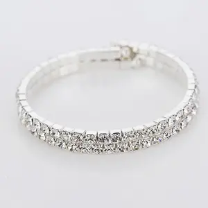 Flash Bracelete de Diamantes Acessórios de Moda Rhinestone Estiramento Bobina Envoltório 2 Linhas Pulseira de Cristal Para As Mulheres