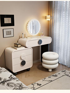 Table de toilette moderne en bois massif, style crème, éclairée, extensible, table de maquillage de chevet, commode à tiroirs pour l'intégration dans un coin - Product Image 6
