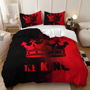 Màu đỏ và màu đen vua và nữ hoàng Duvet cover cho cặp vợ chồng Quà tặng đám cưới vương miện của mình và cô <span class=keywords><strong>bedding</strong></span> <span class=keywords><strong>Set</strong></span> - Product Image 3