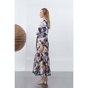 Robe élégante pour femme Puane, bleu marine à motifs, avec ceinture, tissu fluide, confortable pour tous les jours et les occasions spéciales - Product Image 3