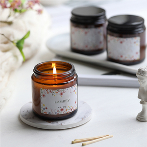 Lambey Factory Supply Venta al por mayor Decoración del hogar Negro Oro Astilla Tapa Regalo Cera de soja Velas perfumadas Ember Glass Jjar Candle - Product Image 2