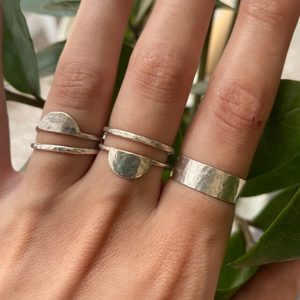 Anelli all'ingrosso gioielli donna minimalista di alta qualità a buon mercato 925 argento mezzo disco impilabile anelli da dito vintage - Product Image 6