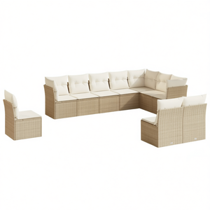 Ensemble de canapés de jardin en rotin beige 6 places, résistant aux intempéries, mobilier d'extérieur au design contemporain - Product Image 1