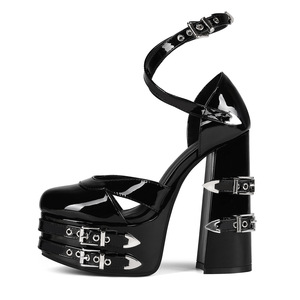 Anti Slip <b>Black</b> Gothic Lolita Sandals Hollow Out Design Y2K Sexy Platform <b>Block</b> <b>Heel</b> Plus Size <b>Women</b> Shoes - Product Image 3