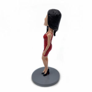 Resina Mujer con vestido rojo Bobble cabeza dama estatua - Product Image 3