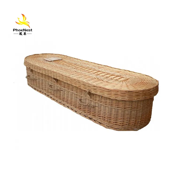 Caskets Wicker Coffin Funeral Services European Style 6 Handles Custom-made White Satin
