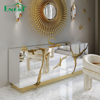 Console moderne italienne en laiton doré et bois, meuble de rangement de luxe, armoires de cuisine pour villa, ensemble de meubles de salon, solution tout-en-un