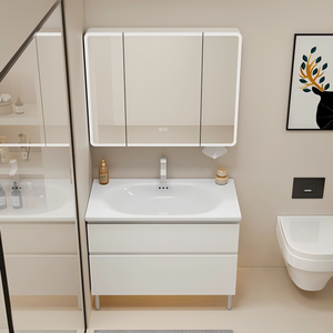 Hiện đại MDF tủ phòng tắm với tích hợp gốm rửa lưu vực ngăn kéo đôi Tầng-thường vụ kết hợp cho ban công rửa lưu vực - Product Image 4