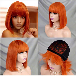 Peluca Bob Recta sin Encaje FH, Cabello Humano Brasileño Hecho a Máquina, Pelucas Bob Cortas de 12 Pulgadas con Cortina - Product Image 4
