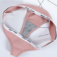 Vente en gros de sous-vêtements pour femmes en coton noir et blanc avec logo à la taille, culottes string pour femmes, sous-vêtements pour femmes