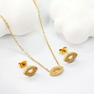 ชุดเครื่องประดับสแตนเลสทรงตาประดับเพชรซิร์คอนสำหรับผู้หญิง พร้อมสร้อยคอและต่างหูสำหรับใส่ทุกวัน - Product Image 2