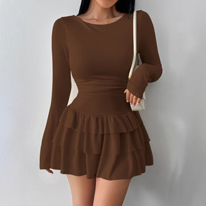 Abito da donna autunno/inverno 2026 stile europeo e americano, tinta unita, slim fit, elegante, a maniche lunghe, che valorizza la figura, con un tocco di alta classe - Product Image 1