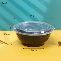 Bols à ramen ronds en plastique PP jetables, grande capacité, empilables, avec couvercle à clipser, compatibles micro-ondes, pour fêtes, garde-manger, vaisselle à emporter