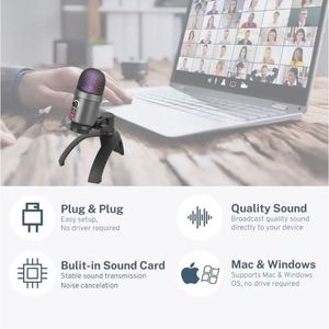 USB <b>Condenser</b> <b>Microphone</b> With Stand For Gaming And Recording - Product Image 5