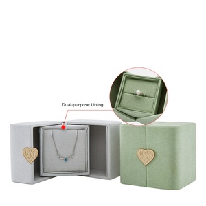 Custom Printed Microfiber <b>Gift</b> Necklace Jewelry Packaging <b>Box</b> Double Open Velvet Jewelry <b>Box</b> with Heart Shaped Gold Button - Product Image 6