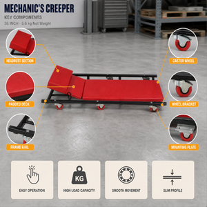 Carretilla mecánica de 36 pulgadas con estructura de tubo de acero y plataforma acolchada, peso neto de 5.6 kg, 95x45.6x13 cm, para taller de servicio y reparación de automóviles - Product Image 2