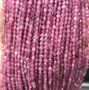Perline di pietre preziose di tormalina rosa con moneta sfaccettata rotonda naturale da 4mm