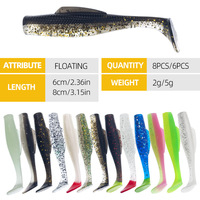 Leurre souple TPR flottant à queue en T bicolore, best-seller transfrontalier, 6 cm/8 cm, vers souples Black-Pit sans hameçons