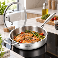 Poêle de cuisine professionnelle en acier inoxydable 3 couches pour steak, légumes, œufs et cuisson à haute température