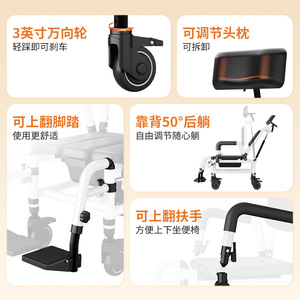 Adult Reclining Shampoo <b>Chair</b> With Wheels Aluminum Alloy Shower <b>Chair</b> For Elderly Patient <b>Commode</b> Portable Toilet - Product Image 2