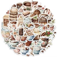Paquete de 50 Pegatinas de Café y Té para Decorar Guitarras, Cuadernos, Maletas, Pegatinas Impermeables para Manualidades, Venta al por Mayor Internacional