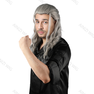 Perruque de <span class=keywords><strong>cosplay</strong></span> Geralt de couleur grise de The <span class=keywords><strong>Witcher</strong></span> pour hommes - Product Image 2