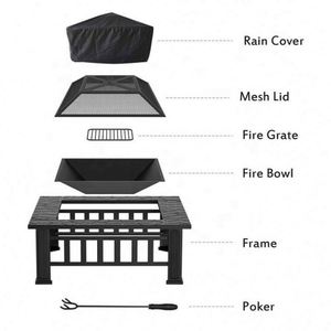 Outdoor Metal Square <b>Table</b> Backyard Patio Garden Stove Wood Burning Brazier <b>Fire</b> <b>Pit</b> <b>With</b> Spark Screen - Product Image 2