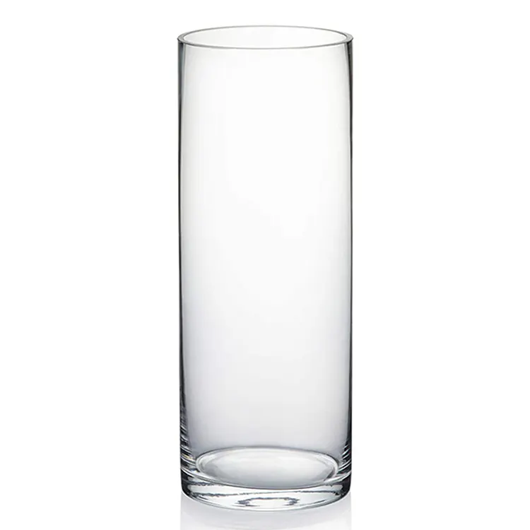 Wholesale Handblown High Quality Tall Cylinder Glass Vase Round Shape Glass Led Vase