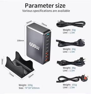 Cargador rápido PD de 600W, soporte <span class=keywords><strong>USB</strong></span> tipo <span class=keywords><strong>C</strong></span> de 8 puertos para teléfonos móviles, portátiles, PC, adaptador de base GaN de pared de carga rápida, potencia de salida de 30W - Product Image 6