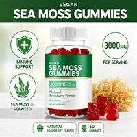 Gomitas Veganas de Musgo Marino 3000mg Sabor Frambuesa con Alga Marina y Raíz de Bardana, Sin OMG, Certificación GMP, Venta al por Mayor, OEM, ODM, Marca Privada