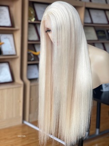 Custom Made 28 Inch #1001A Straight <b>White</b> Blonde HD Human Hair <b>Lace</b> Front Wig 100% Human Hair for <b>White</b> Women Long Length - Product Image 3