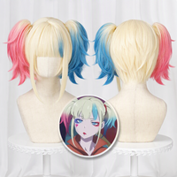 Perruque de cosplay Harley Quinn avec deux queues de cheval et pince à griffes intégrées, postiche pour Halloween, fête d'anime, déguisement fantaisie pour femmes et filles, Lace Front