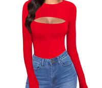 Femmes Sexy découpe avant évidé à manches longues body combinaisons doux confortable t-shirt tenue quotidienne pour les femmes