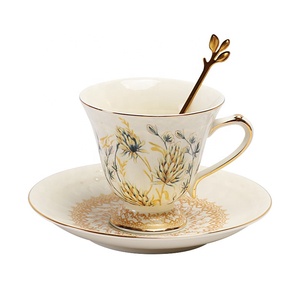Discount European Style Wheat Ear Pattern <b>Tea</b> Cup and Saucer with Gold Border - Product Image 2