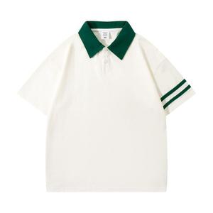 เสื้อโปโลผู้ชายผ้าฝ้าย 210GSM - ดีไซน์ลายทางคู่แบบ Preppy สีสันตัดกัน ทันสมัย แขนสั้น เหมาะสำหรับสไตล์สตรีทในฤดูร้อน - Product Image 2
