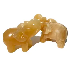 도매 천연 크리스탈 치유 돌 가정 장식을 위한 노란색 방해석 코끼리 조각