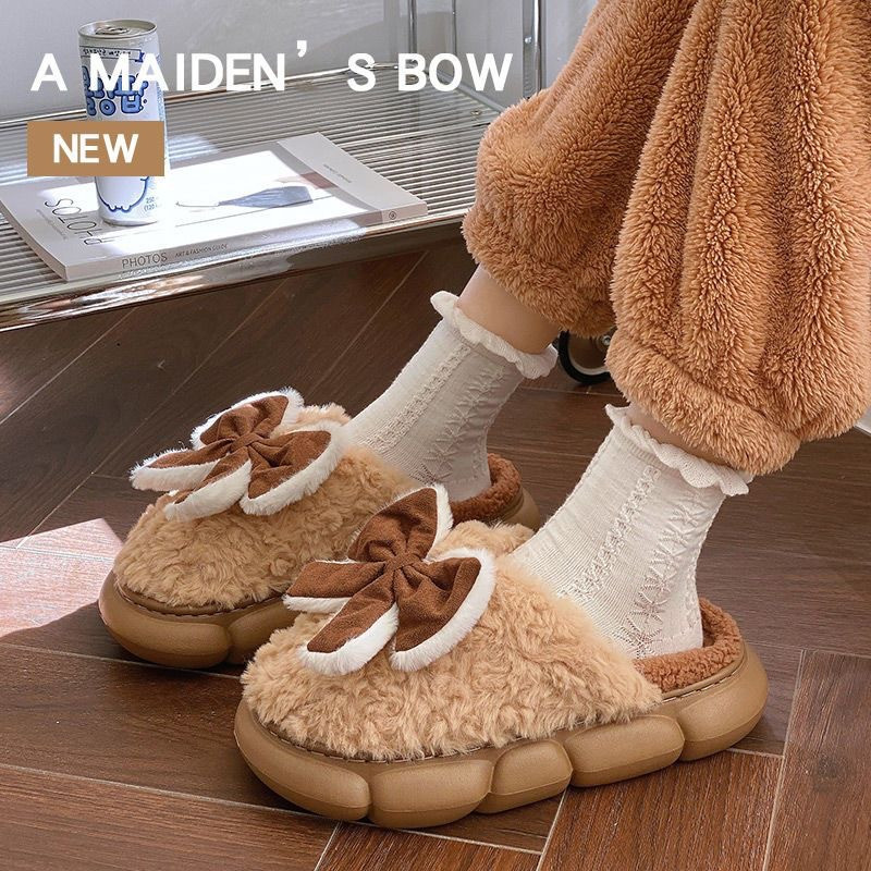 House EVA Slippers Women Winter Cotton Slippers Thick Bow Home Slippers Wholesale