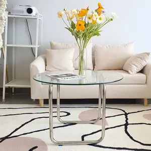 Nordic gehärtetes Glas Tisch leuchte Luxus 304 Edelstahl runder Couch tisch Ins Wabi Sabi Wohnzimmer Sofa Beistell tisch