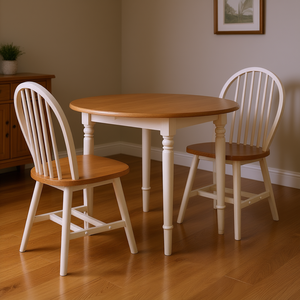 Set da pranzo Sorella a 3 pezzi con tavolo pieghevole e sedie Windsor, colore bianco naturale, per sala da pranzo - Product Image 2